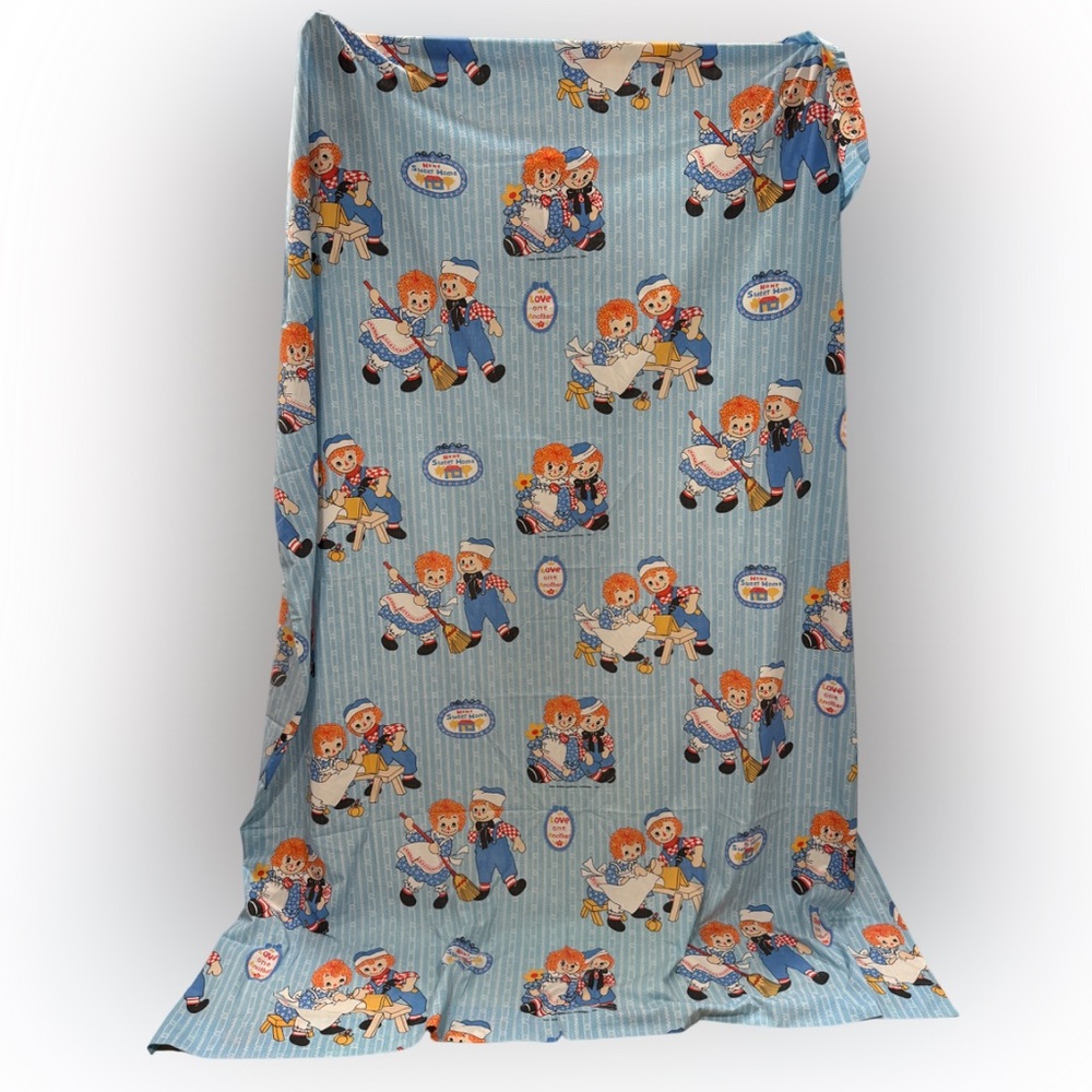 Vintage Bobbs-Merrill Company Raggedy Ann Andy Twin Flat Bed Sheet Blue